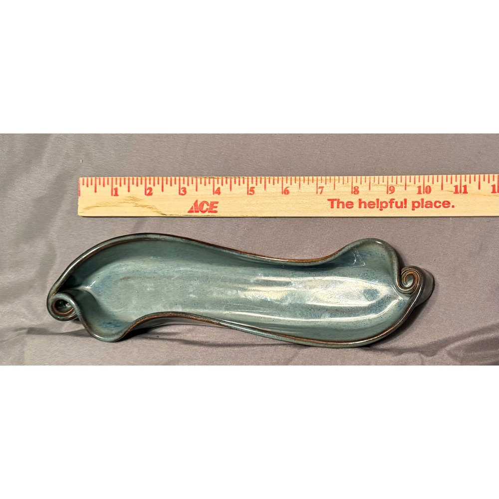 Hilborn Pottery Signed Glaze Stoneware Scroll Olive Dish Artisan